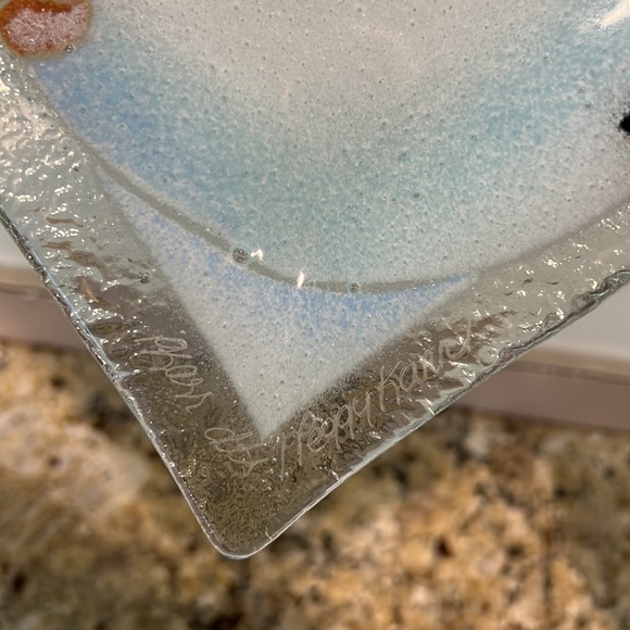 Peggy Karr Fused Art Glass Snowman Platter 13.75" x 8" Plate Signed Christmas - Picture 6 of 9